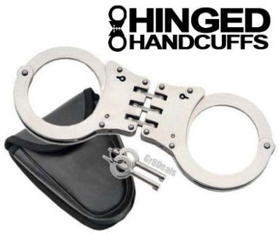 (2) hinged handcuffs steel police quality 4 keys arrest