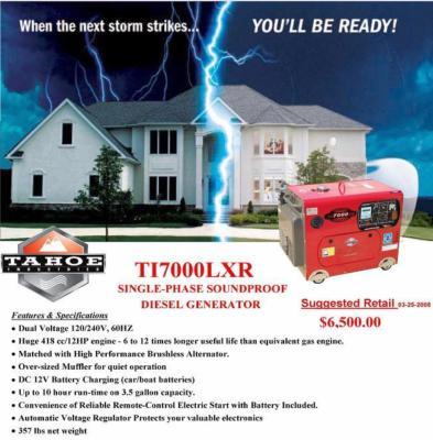 New * * tahoe diesel generator TI7000LXR