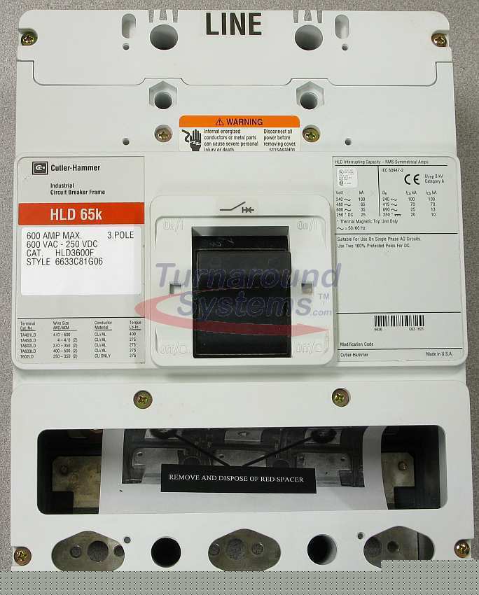 New cutler-hammer HLD3600F breaker, 600 amp, 65 kair, 