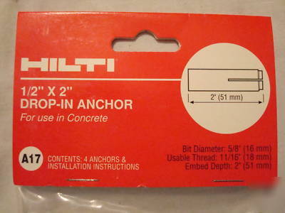 New hilti # 337954 drop in anchor 1/2