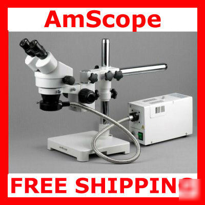 3.5X-90X stereo zoom boom microscope + fiber ring light