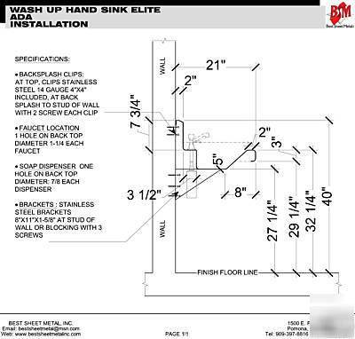 Ada, hand sink multi-station 2, vandal resistant faucet