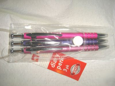New # 3 pk diary ballpoint pen's * pink-blue-purple * 