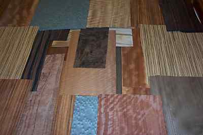  small box of exotic wood veneer various types 
