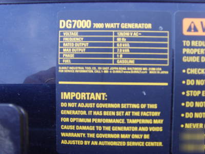 New dewalt DG7000 heavy-duty 7000 watt gas generator * * 
