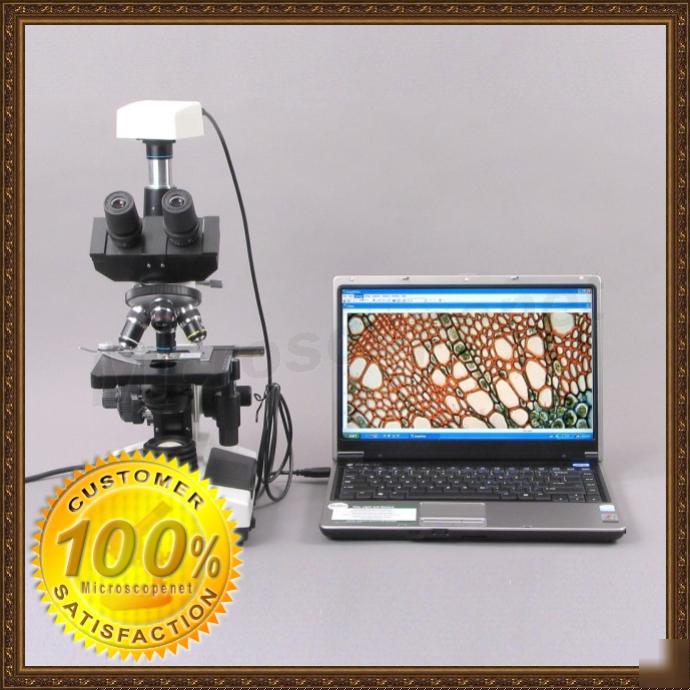 Compound trinocular microscope 40-1600X +1.3MP camera