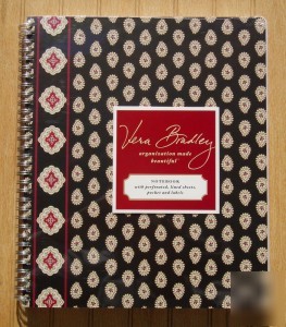 New vera bradley classic black spiral notebook + pocket