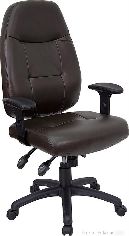 Brown leather multi function computer office desk chair