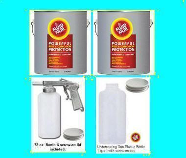 Fluid film (2) gallon cans & spray gun & 2 bottles