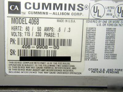 Cummins jetscan money counter 4068 pn 406-9908-00 nice 