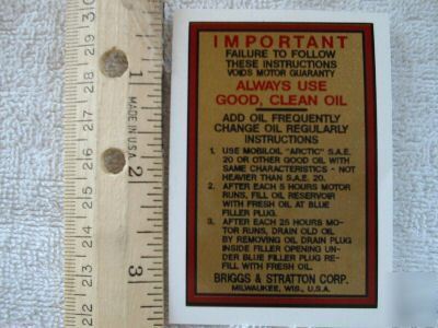 #10G briggs & stratton service decal mobil oil q, z, y