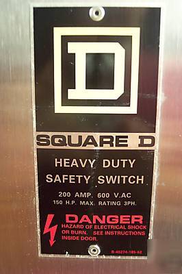 Square d stainless 200 amp fused safety switch H364DS