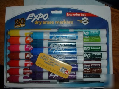 20 expo dry erase markers assrt. colors low odor ink