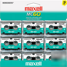 New maxell MC60 60 minute microcassette tapes, 9 pack - 