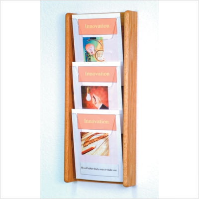 3 pocket acrylic and oak wall display wood light oak
