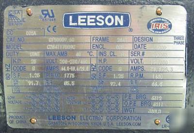 Leeson 25HP motor 208-230/460V 3 phase fr 284T 1775 rpm