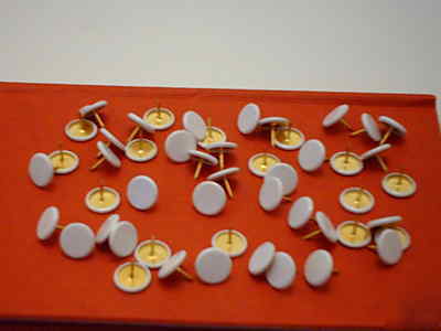 Drawing pins white pvc on brass qty 50 as pictured