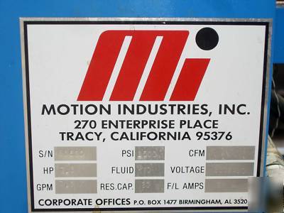 Motion ind hydraulic power supply hps pump 7.5HP 20GAL 