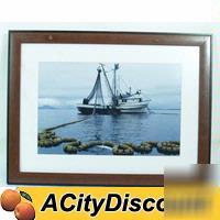 Used dining decor fishing shrimp boat framed picture