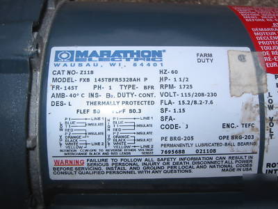 New marathon 1 1/2HP 1800 rpm electric motor sealed