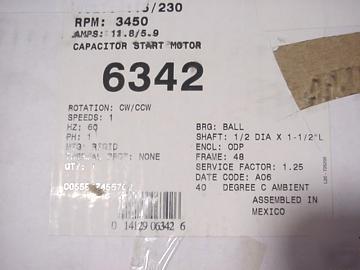 Emerson 6342 gen. purp. 1 phase 3/4 hp odp r base motor