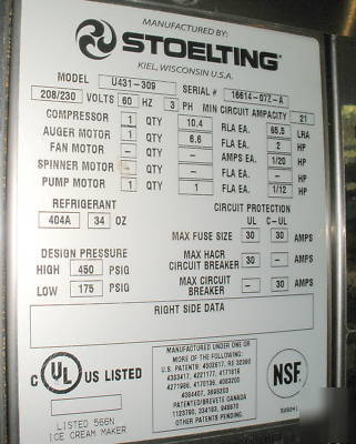 Stoelting soft-serv U431-309 ice cream machine twin