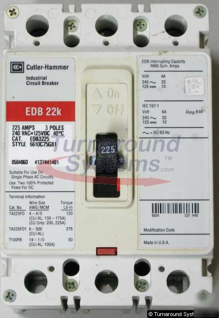 Cutler-hammer EDB3225 circuit breakers, 225 amp