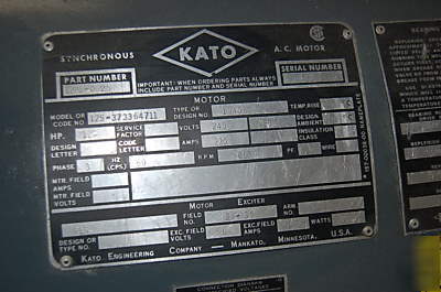 Kato 120HP motor generator output 50HZ 50 cycle 380VOLT