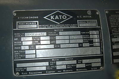 Kato 120HP motor generator output 50HZ 50 cycle 380VOLT