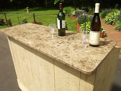 Portable bar, rough wood , marble top, outdoor use