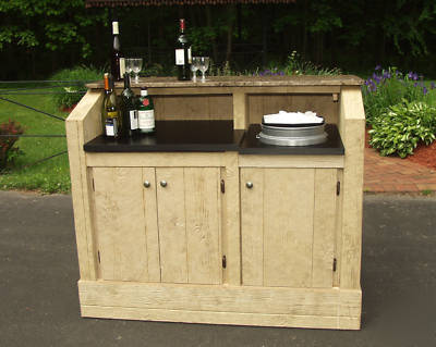 Portable bar, rough wood , marble top, outdoor use