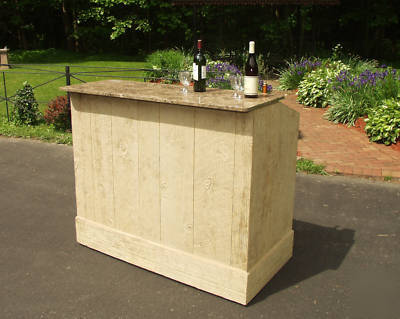 Portable bar, rough wood , marble top, outdoor use