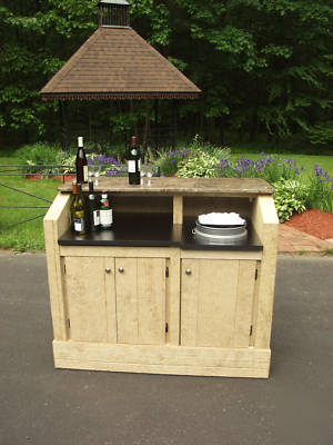 Portable bar, rough wood , marble top, outdoor use