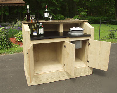 Portable bar, rough wood , marble top, outdoor use