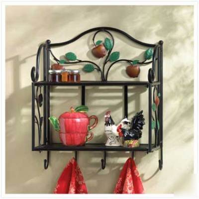 New apple bakers rack 2 shelves 5 hooks metal storage