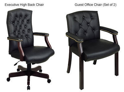 New matching black leather executive office chair set