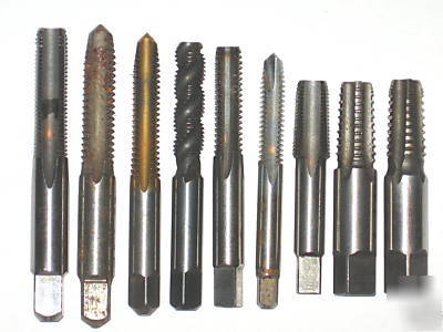 9 high speed steel machining taps in different sizes