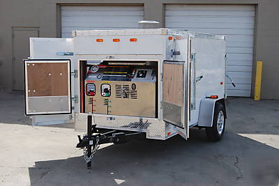 Pressure washer system, enclosed trailer, hot, cold 