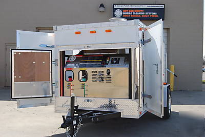 Pressure washer system, enclosed trailer, hot, cold 