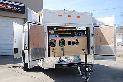 Pressure washer system, enclosed trailer, hot, cold 