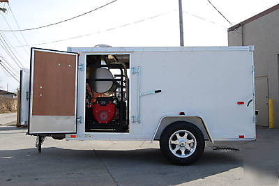 Pressure washer system, enclosed trailer, hot, cold 