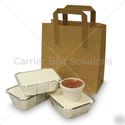 50 brown sos take away bags with flat handles - small