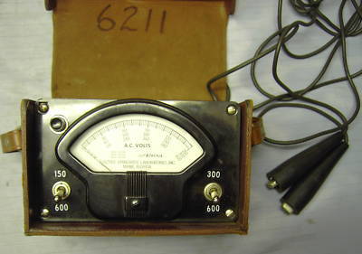 Vintage electro-standards ac volt meter in leather case