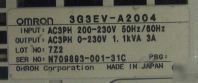 Omron sysdrive 3G3EV-A2004 inverter 200V 400W w/ manual