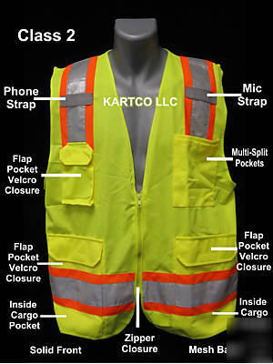 Radians class 2 mesh back multi - pocket vest lime-2XL