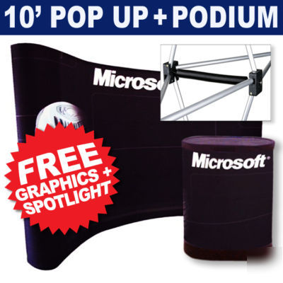 Trade show 10' pop up display booth podium + free print
