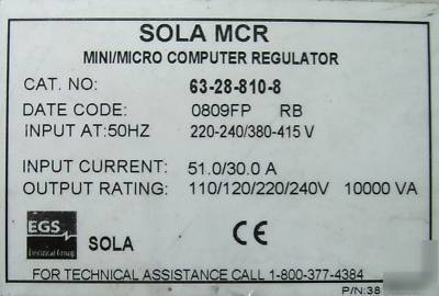 Sola mcr series power conditioner 10 kva 63-28-810-8