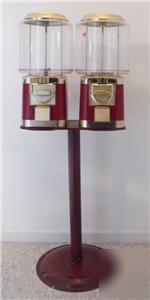 Double dual head gumball candy quarter vending machine 