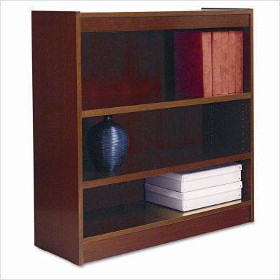 Square corner bookcase finished back 3-shelf cherry