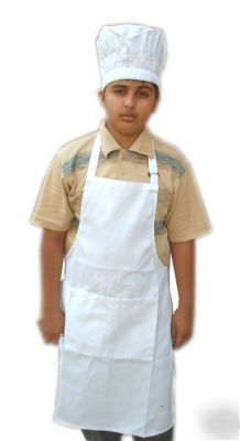 Children chef bib apron,tall hat set white fancy dress